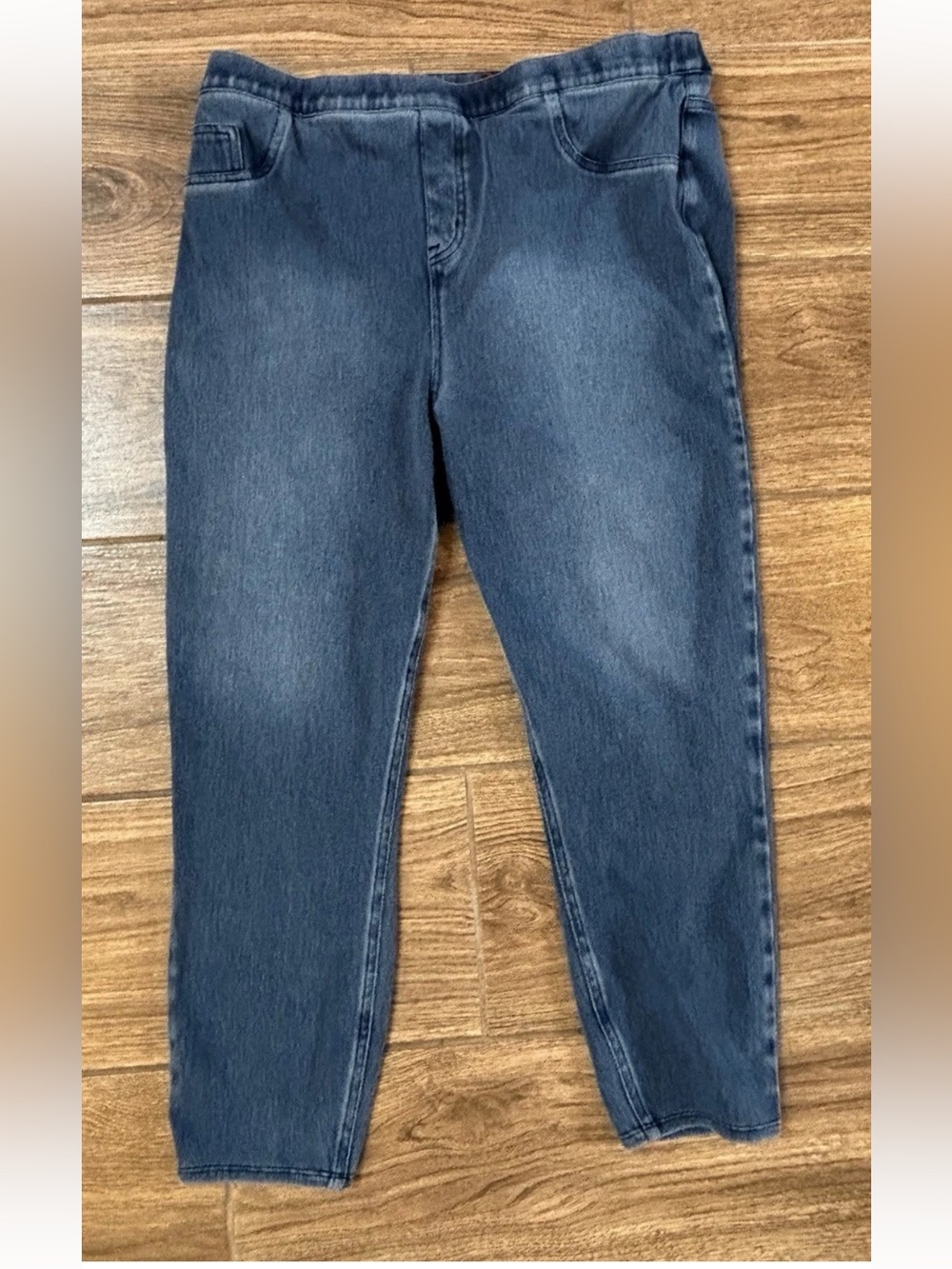 SPANX Pull On Jeans 2X Petite High Rise Slim Taper Stretch Denim Blue